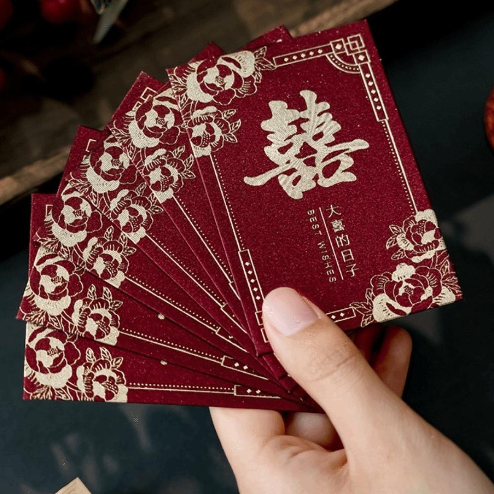 New Year Blessing Words Wedding Red Envelope Pearlescent Paper Spring Festival Mini Money Pocket S/M/L Size Bronzing
