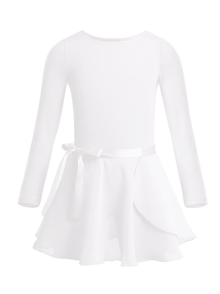 Long Kids Girls Cotton Sleeves Ballet Dance Gymnastics Leotard With Chiffon Skirt Outfit Set