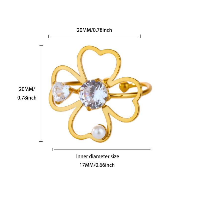 Light luxury zircon pearl heart-shaped ring women's opening adjustable temperament high-end k gold exquisite ring new