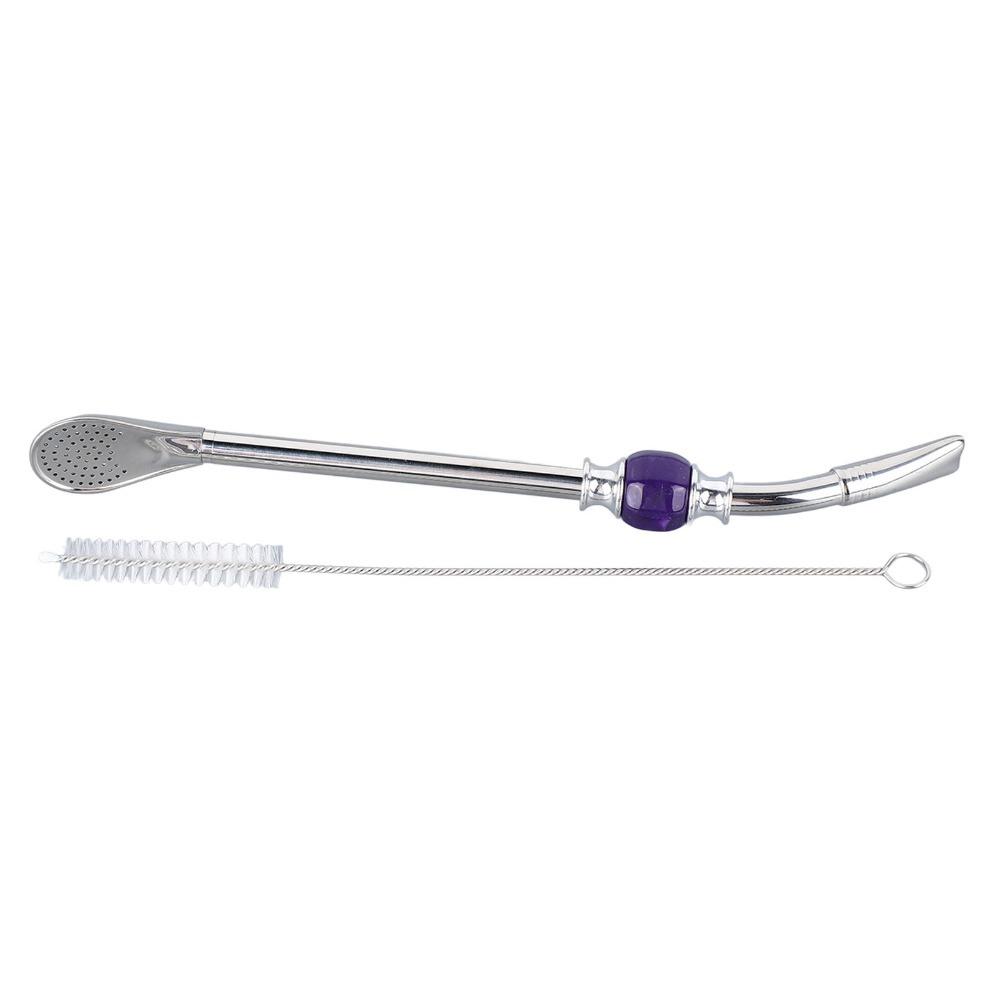 Purple Pearl Color Stainless Steel Straw Spoon Drinking Filter Spoon Straw  Stir Filter Use