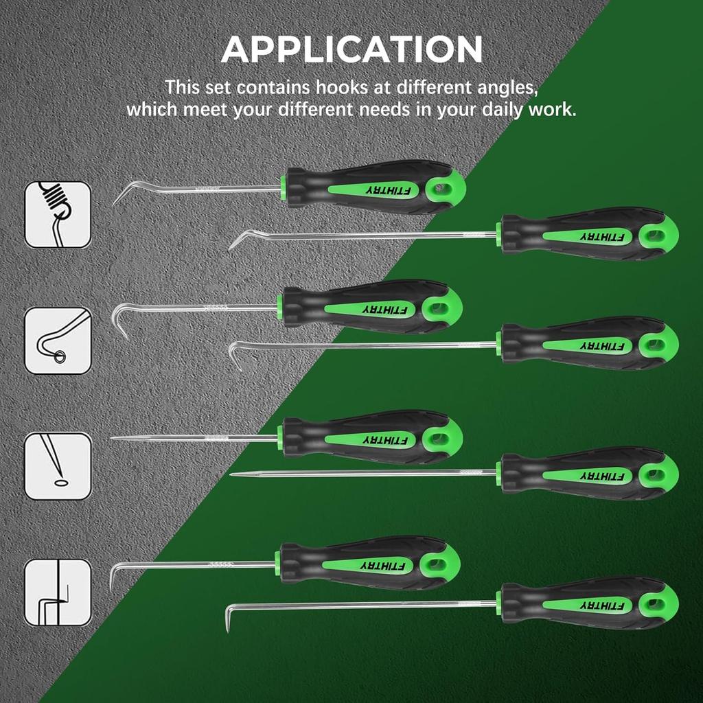 8PCS Pick And Hook Set, Precision Automotive Hook Set, Car Auto Oil Seal/O-Ring Seal Gasket Mini Precision Hooks Puller Remover (Green)