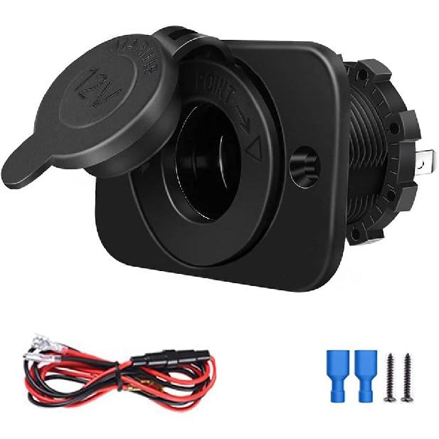 

Riseuvo 2 Pack 12V Cigarette Lighter Socket, DC Waterproof Female Power Outlet Socket Replacement with Fuse, Wires and Screws for Car Marine RV ATV 1pcs-12V socket