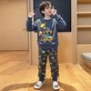 2Pcs Kids Pajamas Set Long Sleeve T-Shirt Printed Pants Soft Knit Sleepwear for Boys Girls Comfortable Holiday Nightwear