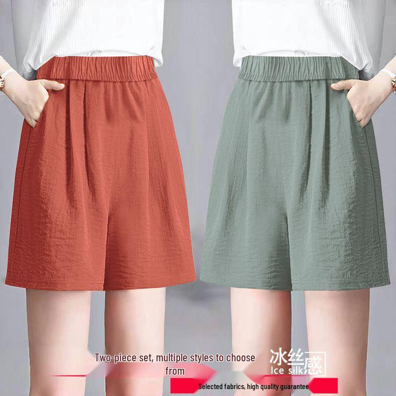 Ice Silk Women's Plus Size Summer Capris: Loose Straight, High Waist, Casual Wide Leg Shorts