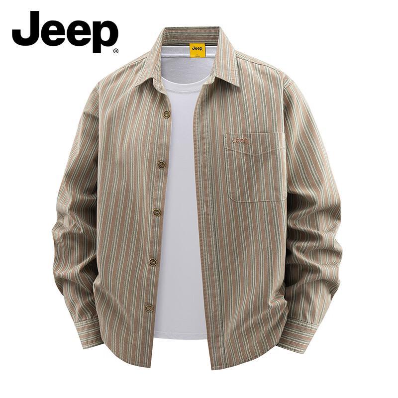 JEEP Men s Casual Striped Pure Cotton Long Sleeve Shirt M