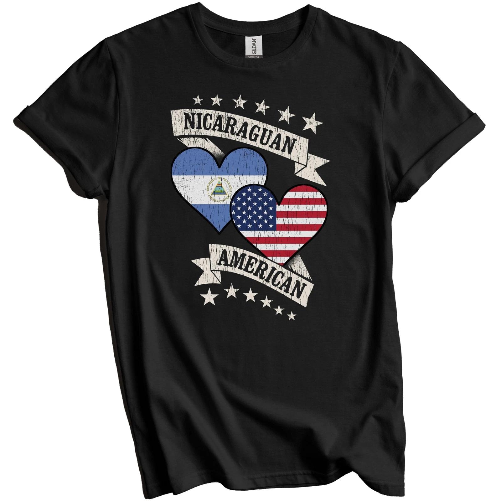 Nicaraguan American Heart Flags Nicaragua USA T-Shirt - Nicaraguan Gift S