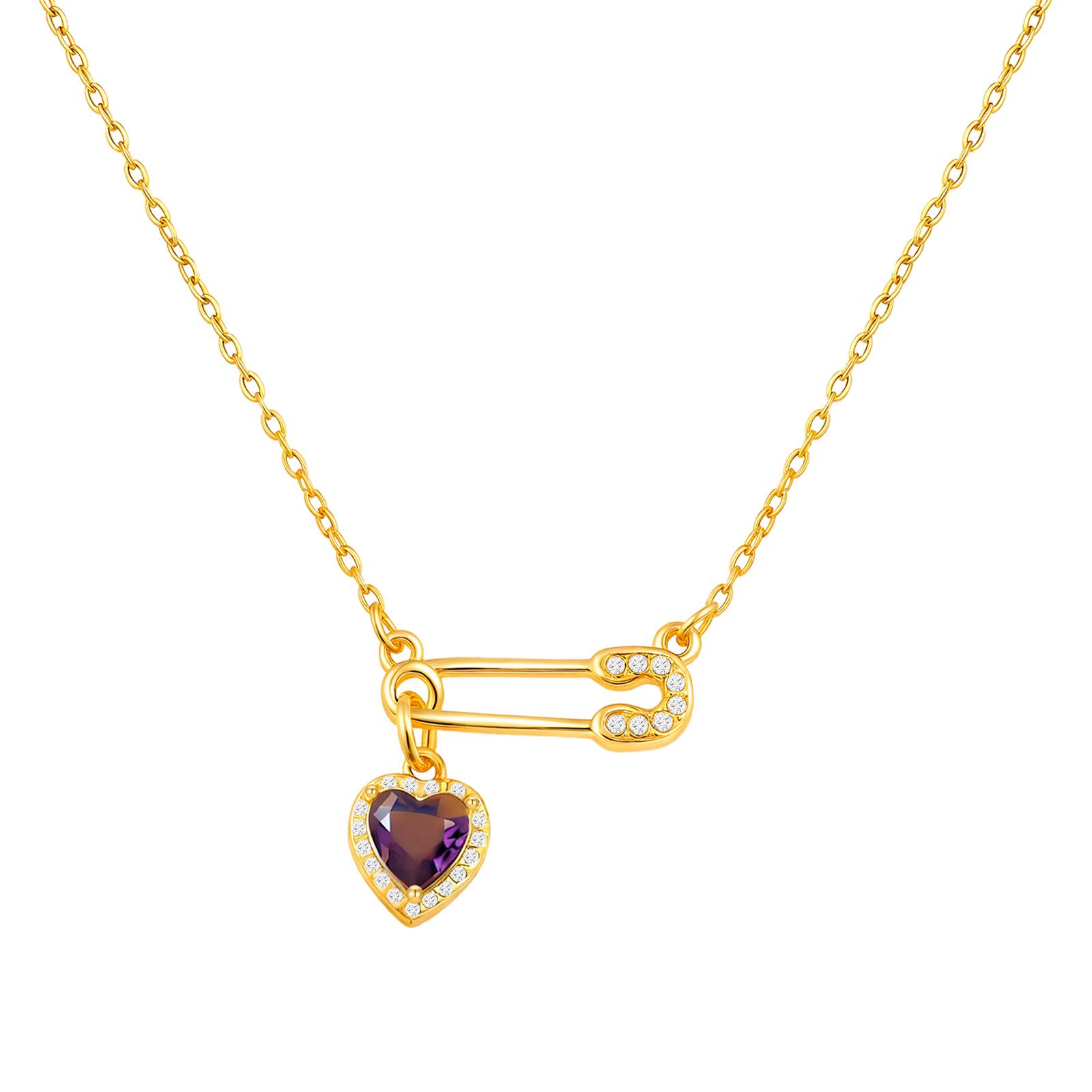 

Cubic Zirconia Heart Love Charms Safety Pin Pendant Necklace, Women Necklace Adjustable Stainless Steel Jewelry 16inch -18inch