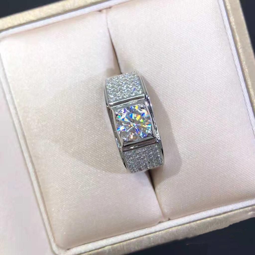 Gropshipping Elegant VVS Moissanite Round Diamond Custom 1ct Ring Sets Fashion Jewelry 925 Silver for Men