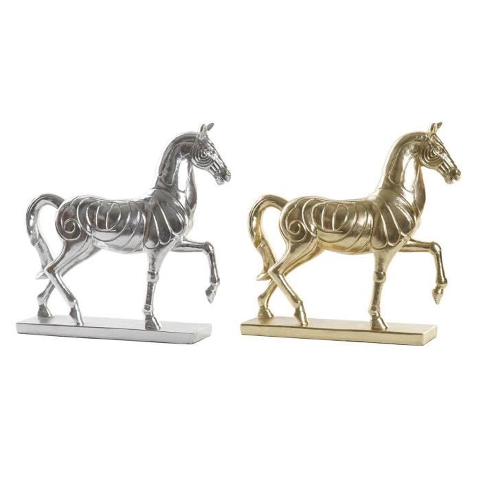 Figurine Décorative 34 X 9,5 X 33,5 Cm Cheval Argenté Doré (2 Unités)