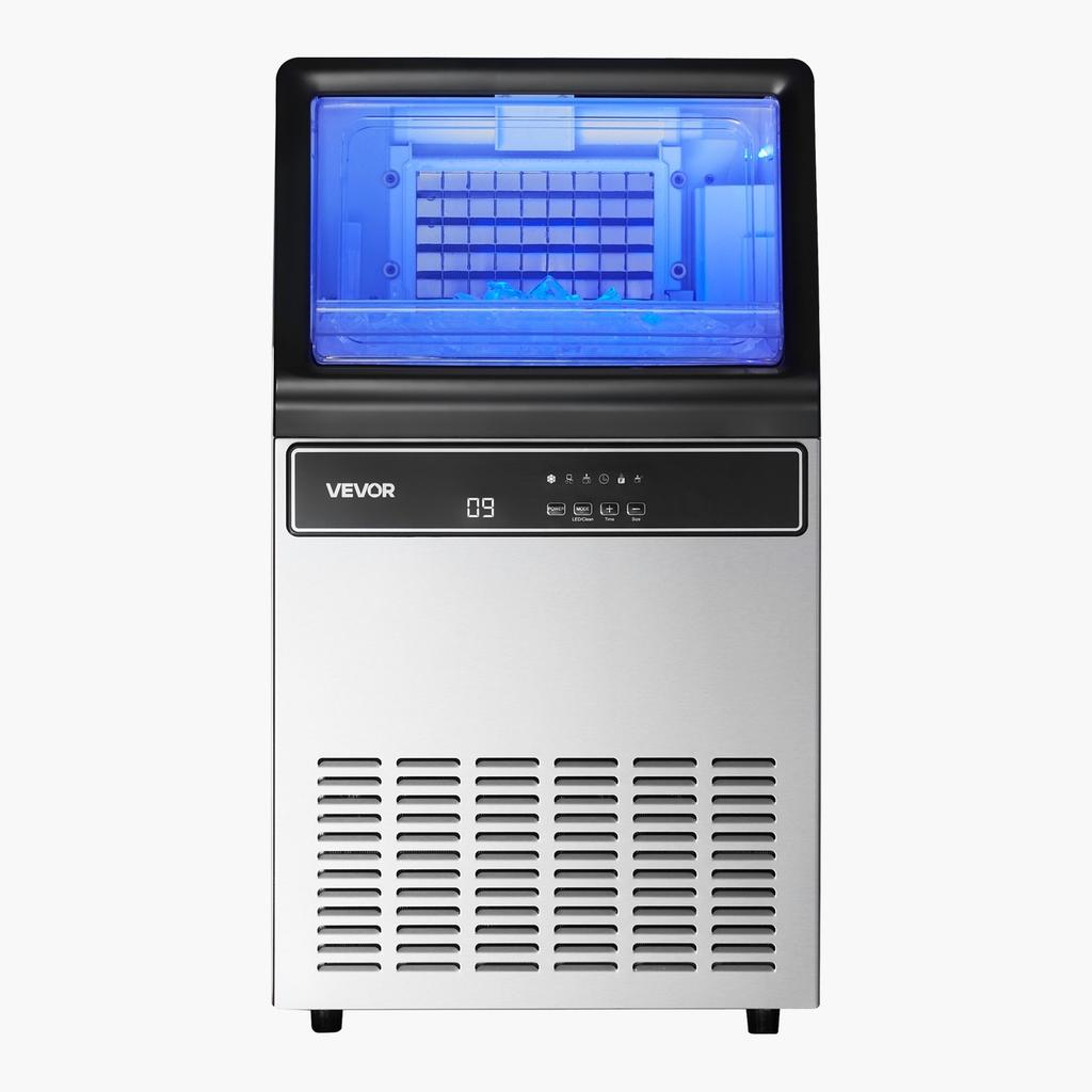 Commercial Ice Maker Machine, 59kg/24H with 15kg Storage, 45 Cubes per Cycle, Stainless Steel Freestanding & Under Counter Ice Maker with LED Display