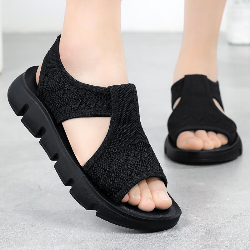 Women's Summer Fly-Knit Breathable Open-Toe Sandals & Slippers, Polyurethane Lightweight Design