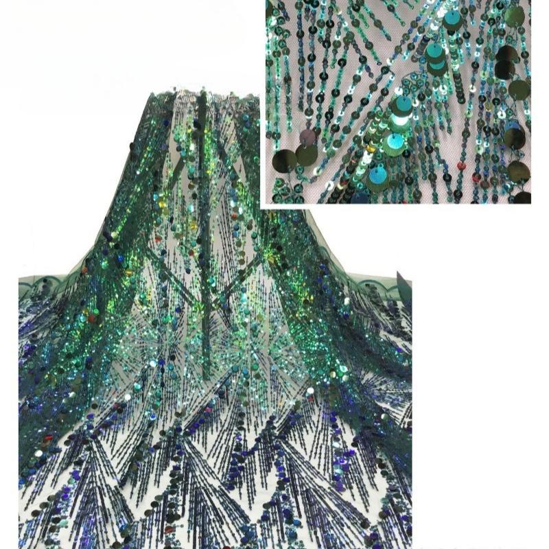 

1/5yard Mesh Beaded Sequin Fabric African Nigerian Sequin Embroidered French Tulle Fabric for Wedding Dress Fashion Party 1Yard