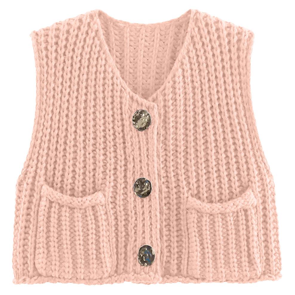 11 Colors 2025 Autumn Cross-border New Vest, Thick Stick Needle Three-button Pocket V-neck Knitted Sleeveless Cardigan Vest