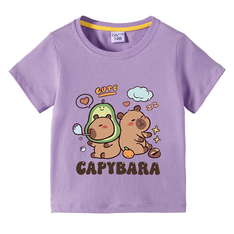 Solid Color Kids Basic T-shirt Capybara Tees 3-10Years Children Short Sleeved Clothes Boys Girls Round Neck Tops Birthday Gifts