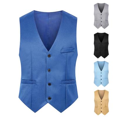 Men Waistcoat Solid Color Single-breasted V Neck Sleeveless Spring Vest for Work