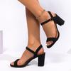 Women's Black Single Strap Block Heel Sandals, Elegant Roman Style Dress Shoes