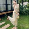 The Skirt Is Very Beautiful In Summer, and the Long Summer French V-neck Floral Dress Closes the Waist and Looks Thin. Women's Long Dress
