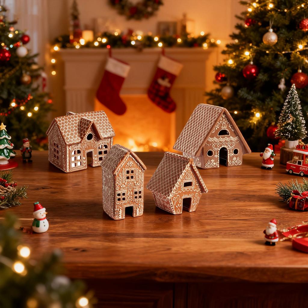 Christmas Table Decoration Hollow Gingerbread House Winter Holiday Table Decoration Warm Led Lights Holiday Gift