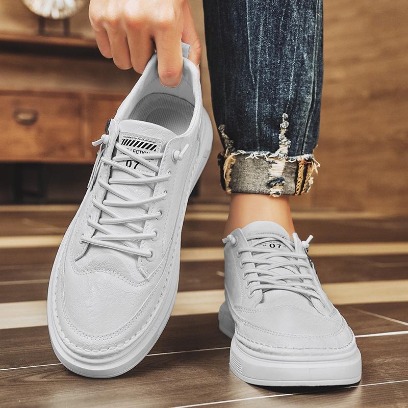 Autumn men's shoes leather board shoes men's casual trendy shoes young and young students little white shoes side zipper