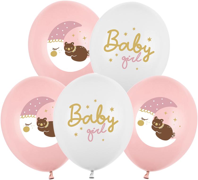Balony Pastelowe Baby Girl Shower Miś Mix 5Szt.