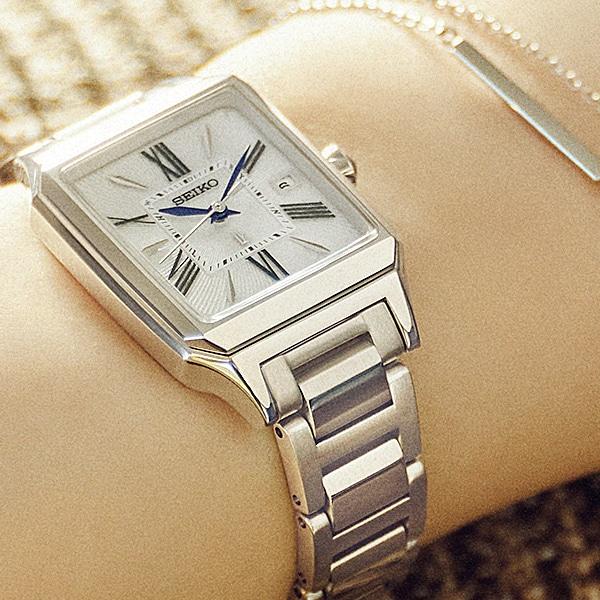 Seiko Dámské SSVW209 (Dámský kovový pásek LUKIA Grow solární rádiem řízený) Stříbrné čtvercové hodinky
