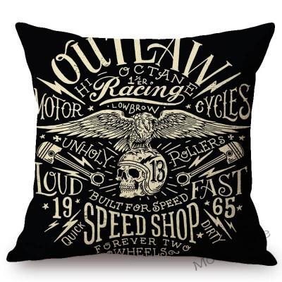18" Vintage Motorcycle Club Poster Born To Ride Live To Ride Throw Pillow Case Us Funky Style Boy Husband Gift Cushion Cover