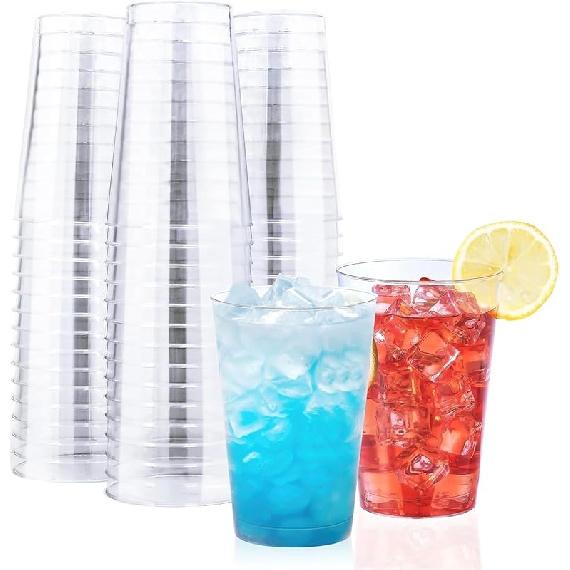 100 Pack 9 oz Clear Plastic Cups, Plastic Wine Cups for Cocktail Party, Polystyrene Hard Cup with Higher Heat Resistance(9oz 100count)