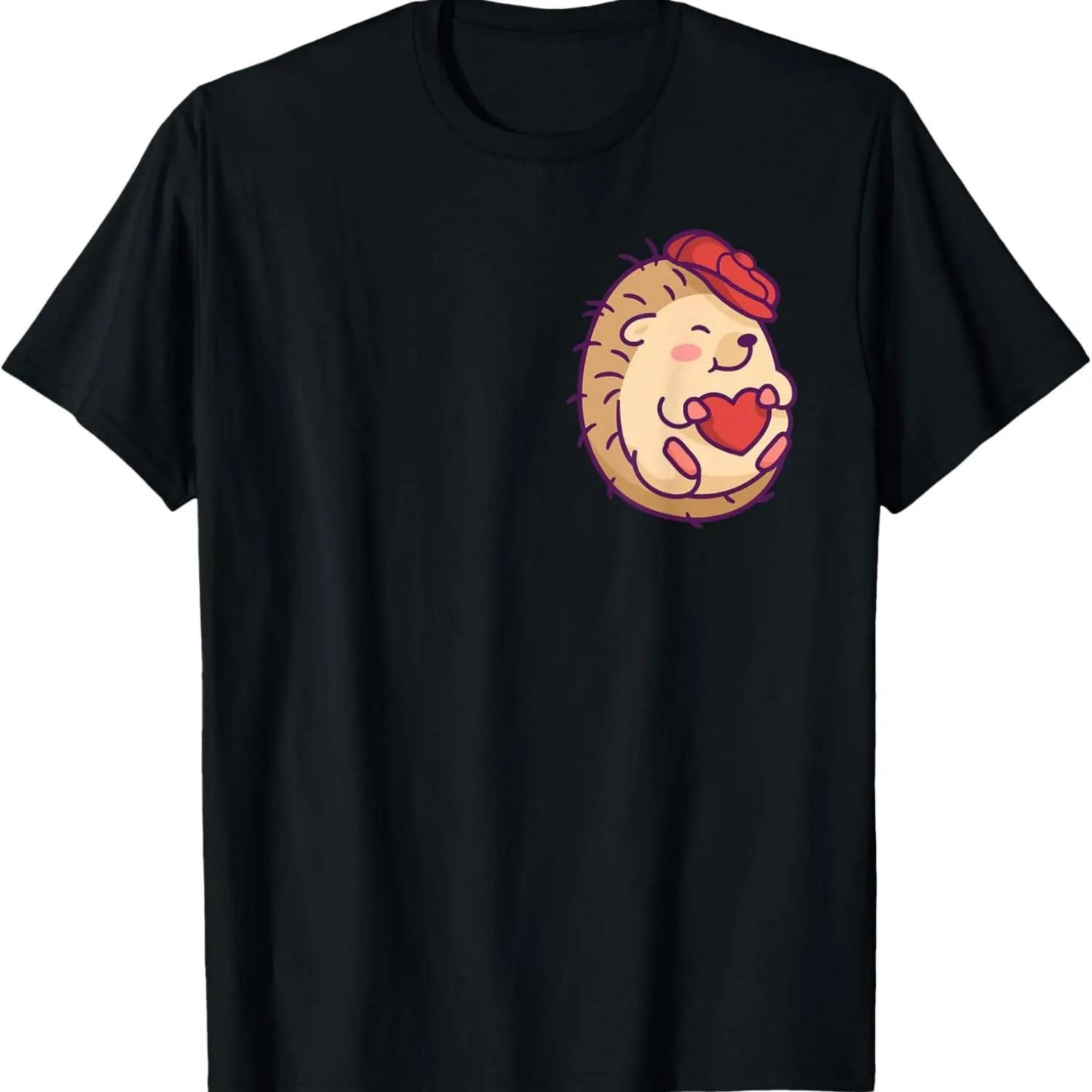 

Hedgehog with Hat and Heart Art Graphic for Men Women Children T-Shirt S чёрный