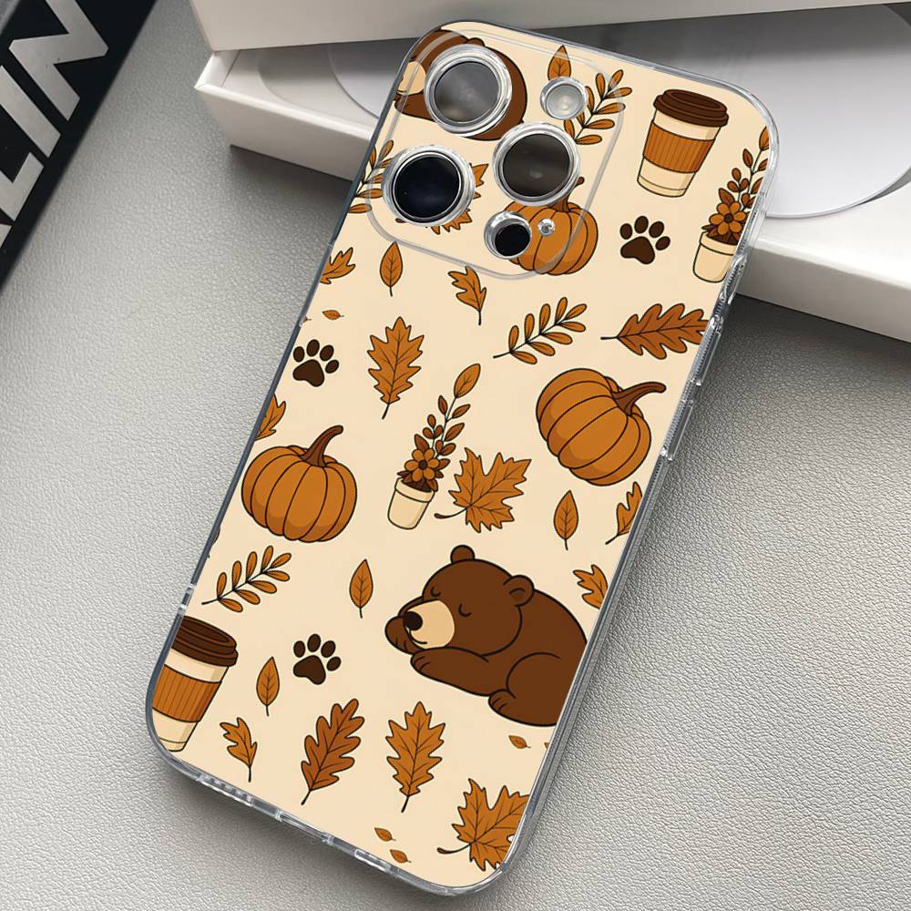 Autumn Leaves Pumpkin Clear Silicone Soft TPU Phone Case For iphone 17 16 15 14 Plus 13 12 Mini 11 Pro Max Shell Capa