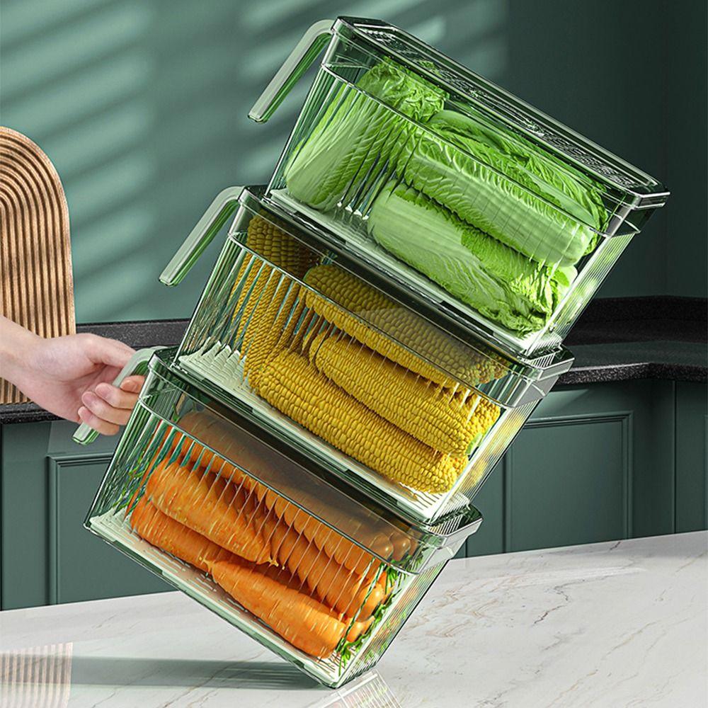 Save Space Timed Refrigerator Organizer Sealed Drain Basket with Handle  Large Capacity