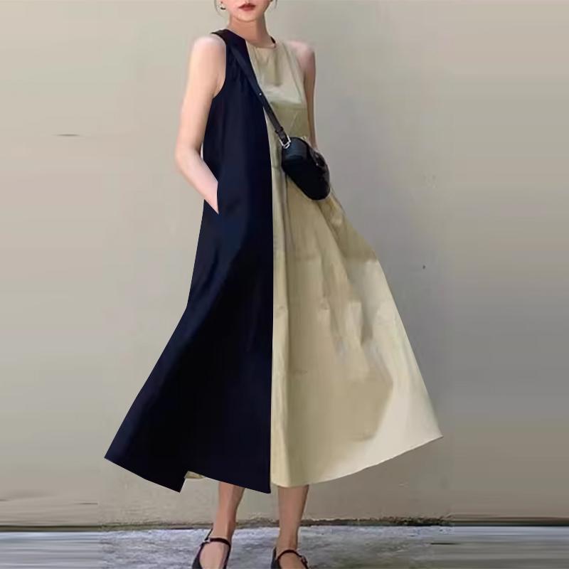 

ZANZEA Женское повседневное лоскутное летнее платье без рукавов с круглым вырезом XL