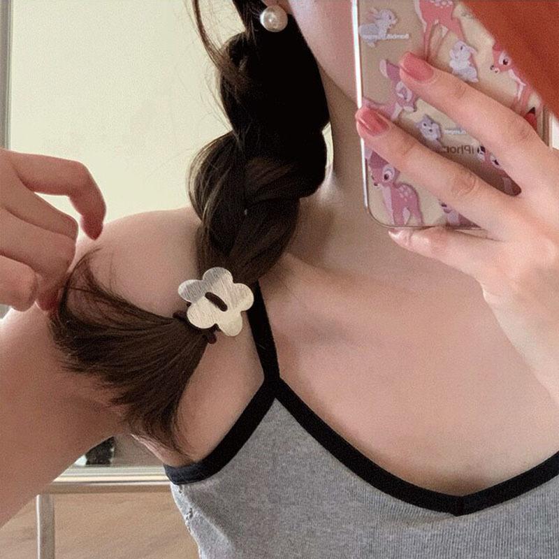 Korean Metal Flower Heart Elastic Rubber Band Scrunchies Elegant Hair Rope Hairband For Women Headband Hair Accessories Headwear