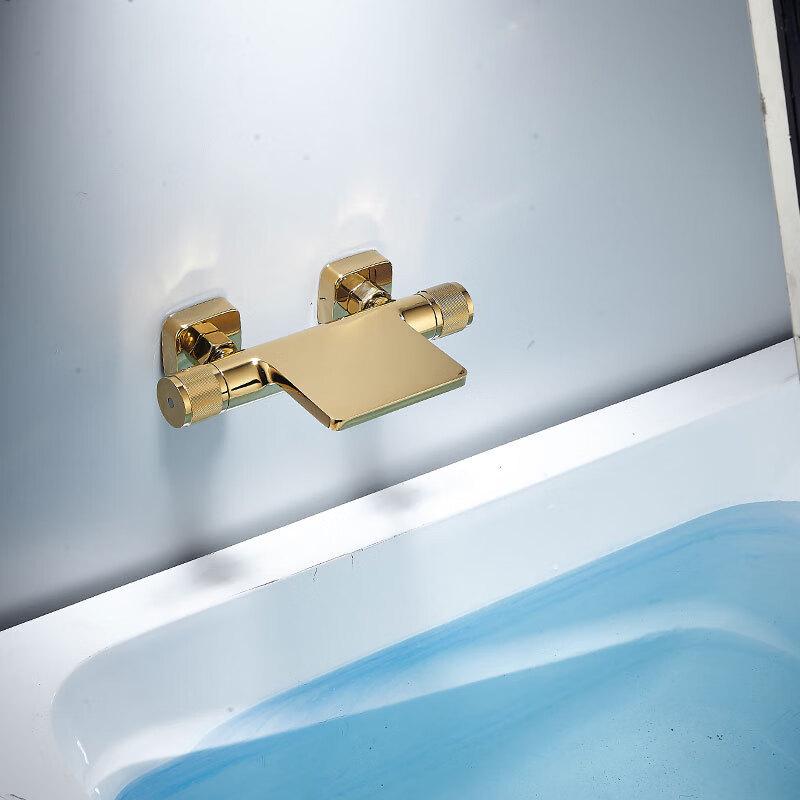 Gold Wall-Mounted Bathtub Faucet with Single Function Shower Set