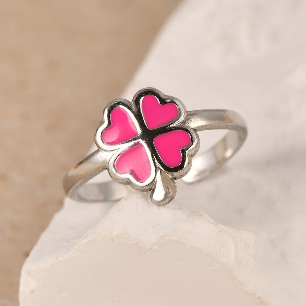 Women's Oil Pressure Ring Simple Fashion Stainless Steel Four-Leaf Clover Niche Temperament Opening Adjustable Ring