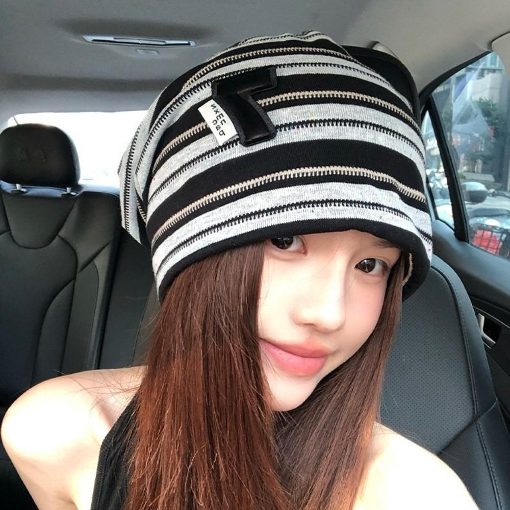 Korean Baggy Strip Hat Spring Autumn Beanie Hats Fashion Y2k Striped Cap  Women