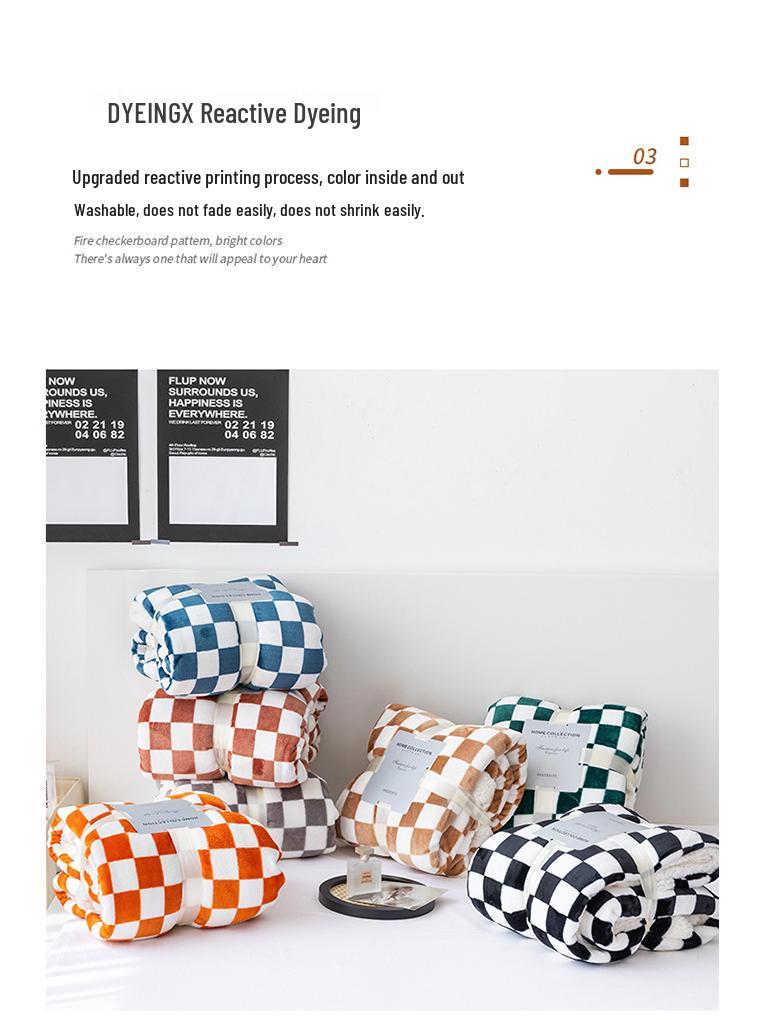 Checkered Milk Velvet Lambswool Double-Layer Sofa Throw Blanket