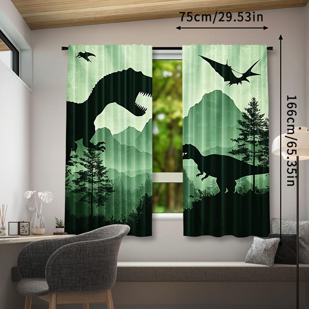 Set Of 2 Dinosaur Shadow Curtains Polyester Drapes Suitable Bedroom Living Room Office Featuring Timeless Curtain With Rod Pocket Ideal For Great