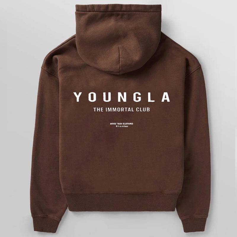 YOUNGLA Men's Oversized Pullover Hoodie Double-Layer Printed Fitness Jacket