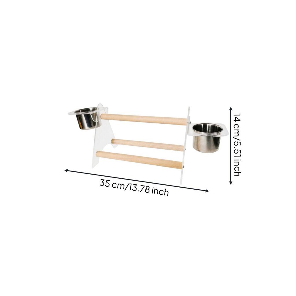 Parrot Play Stand with Cups Wooden Tabletop Bird Perch Compact for Counter