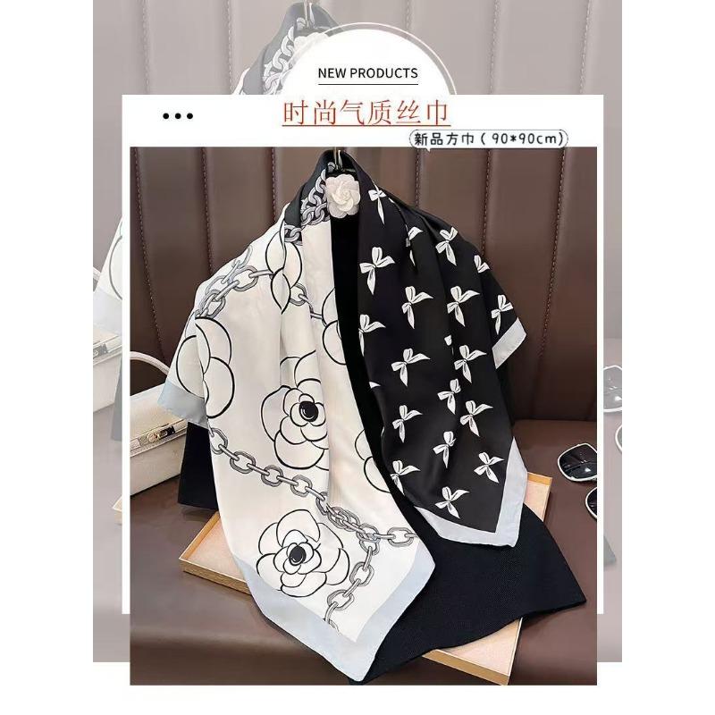 Korean Fashion Vintage Elegant Camellia Printed Square Scarf For Women