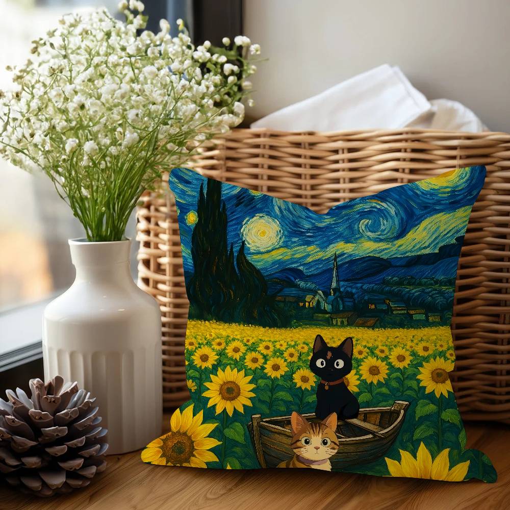 Katze Und V-Vincent V-Van Gogh Kissenbezug Design Kissenbezug Dekor Feiertagsdekoration