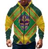 Men's Sports Casual Fleece Hoodie Carnival Print Hoodie Cardigan Zipper Multi-pocket Hoodie Coat