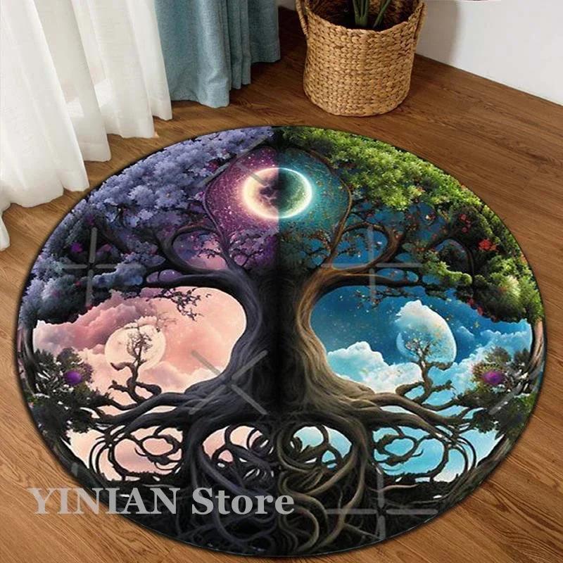 3D Viking Yggdrasil Tree of Life Area Rug Round Carpet Rugs for Living Room Bedroom Sofa Decoration Kids Play Non-slip Floor Mat