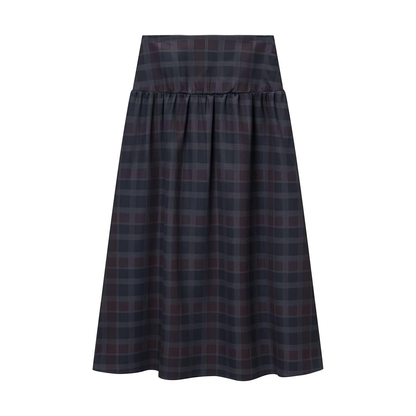 European Style French Women s Versatile Plaid Lace-up Top and Skirt Set Medium