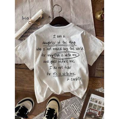 T-shirt con Stampa Grafica, Manica Corta Girocollo Top Casual per Estate e Primavera, Abbigliamento Donna