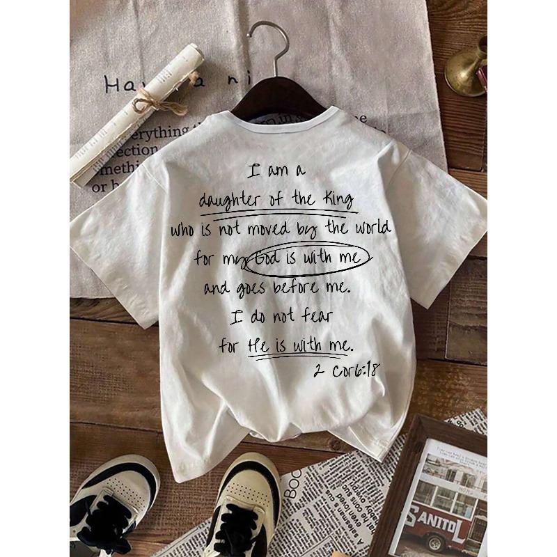 T-shirt con Stampa Grafica, Manica Corta Girocollo Top Casual per Estate e Primavera, Abbigliamento Donna