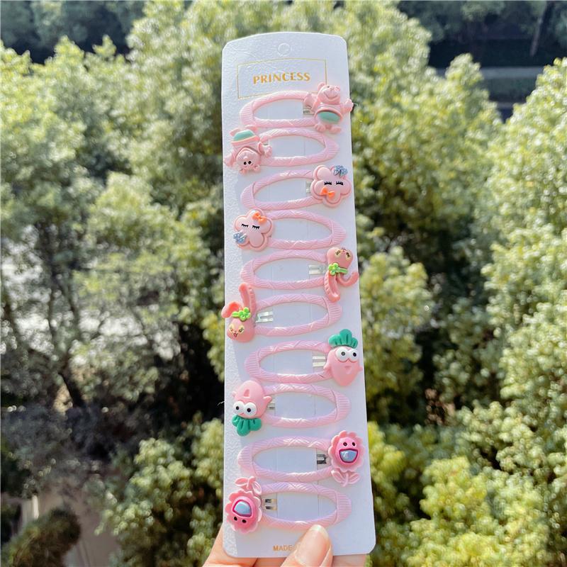 2021 Cute 10 Pcs/set Cartoon Hair Clips for Baby Girl Hairclip Flower Fruit Hair Pins Kids Hair Accessories Gift