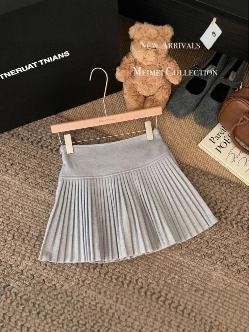 Autumn/Winter 2025 American Spicy Girl High Waist Woolen Pleated A-line Skirt Medium светло-серый