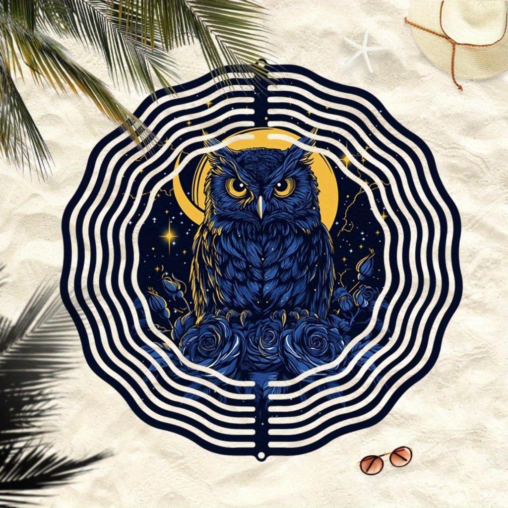 2D Metal Wind Chime with Owl and Moon Mandala Design for Outdoor Garden Decor Perfect for Thanksgiving Christmas Halloween Mothers Day Fathers Day