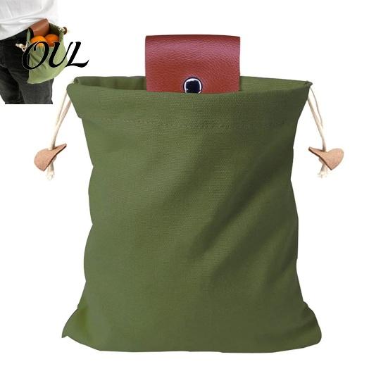 Kleine Faltbare Fruchtaufbewahrungstasche zum Sammeln mit Gürtel, Leinwand und PU-Leder Hüfttasche, Verstellbar Freihändig zum Pflücken von Obst und Gemüse